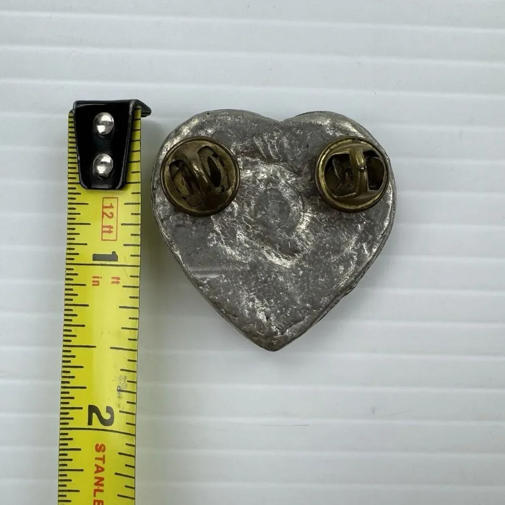 Vintage Heart Rose Brooch Silver Tone Cottagecore Indie Goth Boho Statement Pin